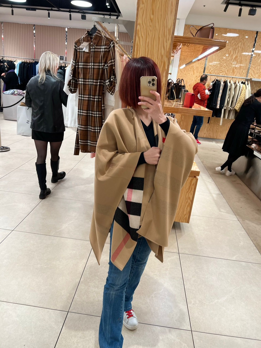 Burberry 雙面格紋美利奴羊毛斗篷