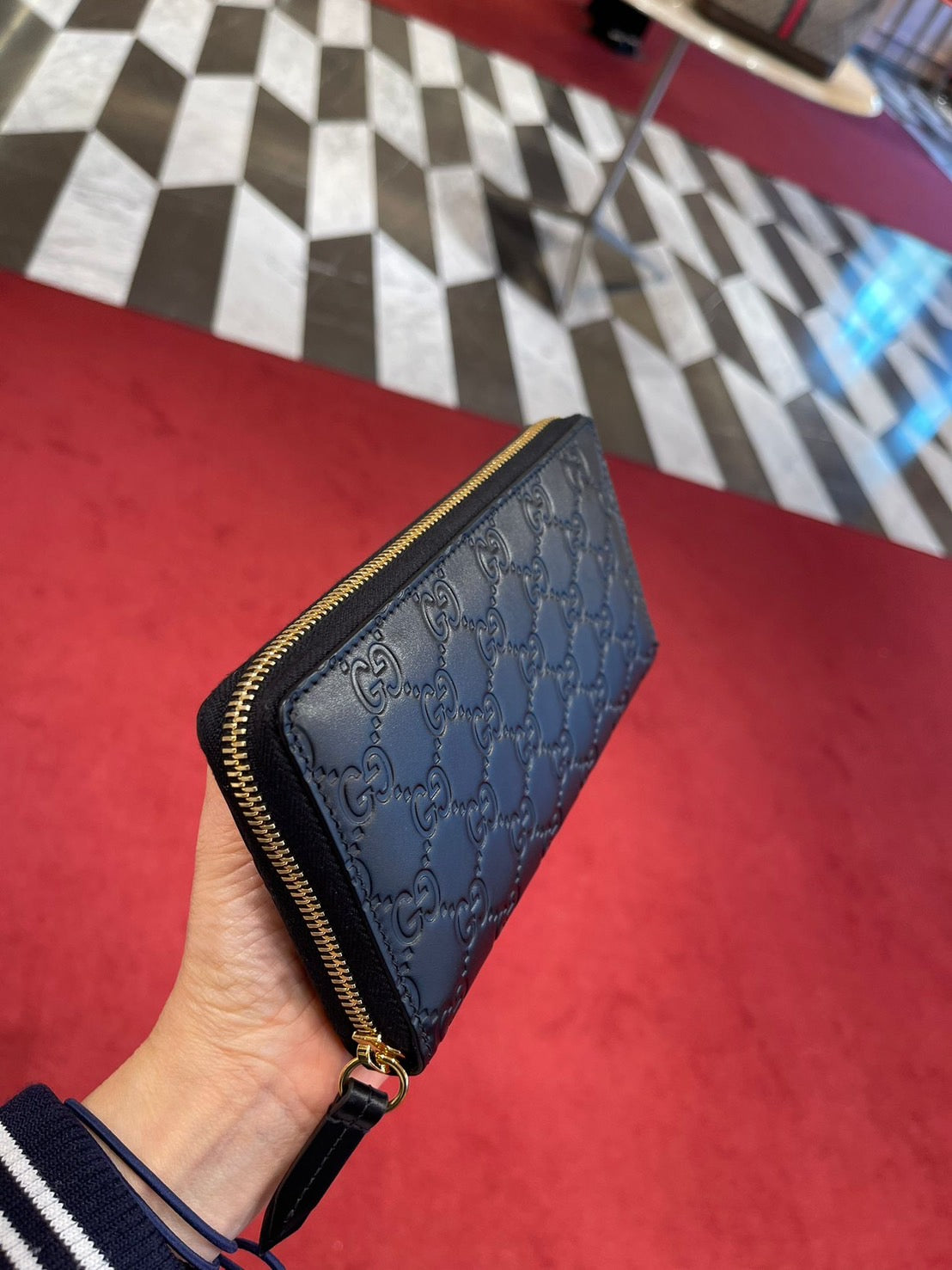 Gucci Guccissima 黑色拉鍊圓角長夾