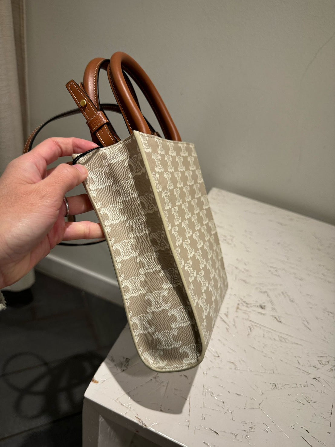 Celine Triomphe 塗層帆布垂直托特包