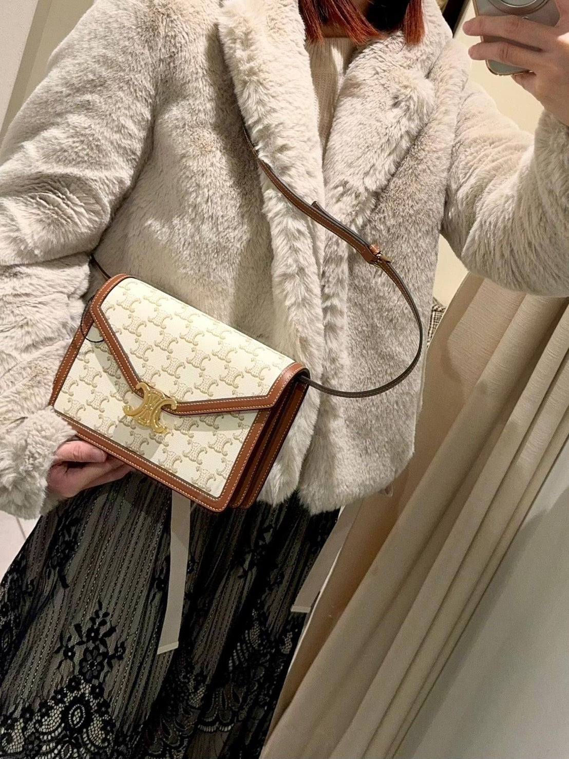 CELINE Triomphe 帆布與小牛皮信封包