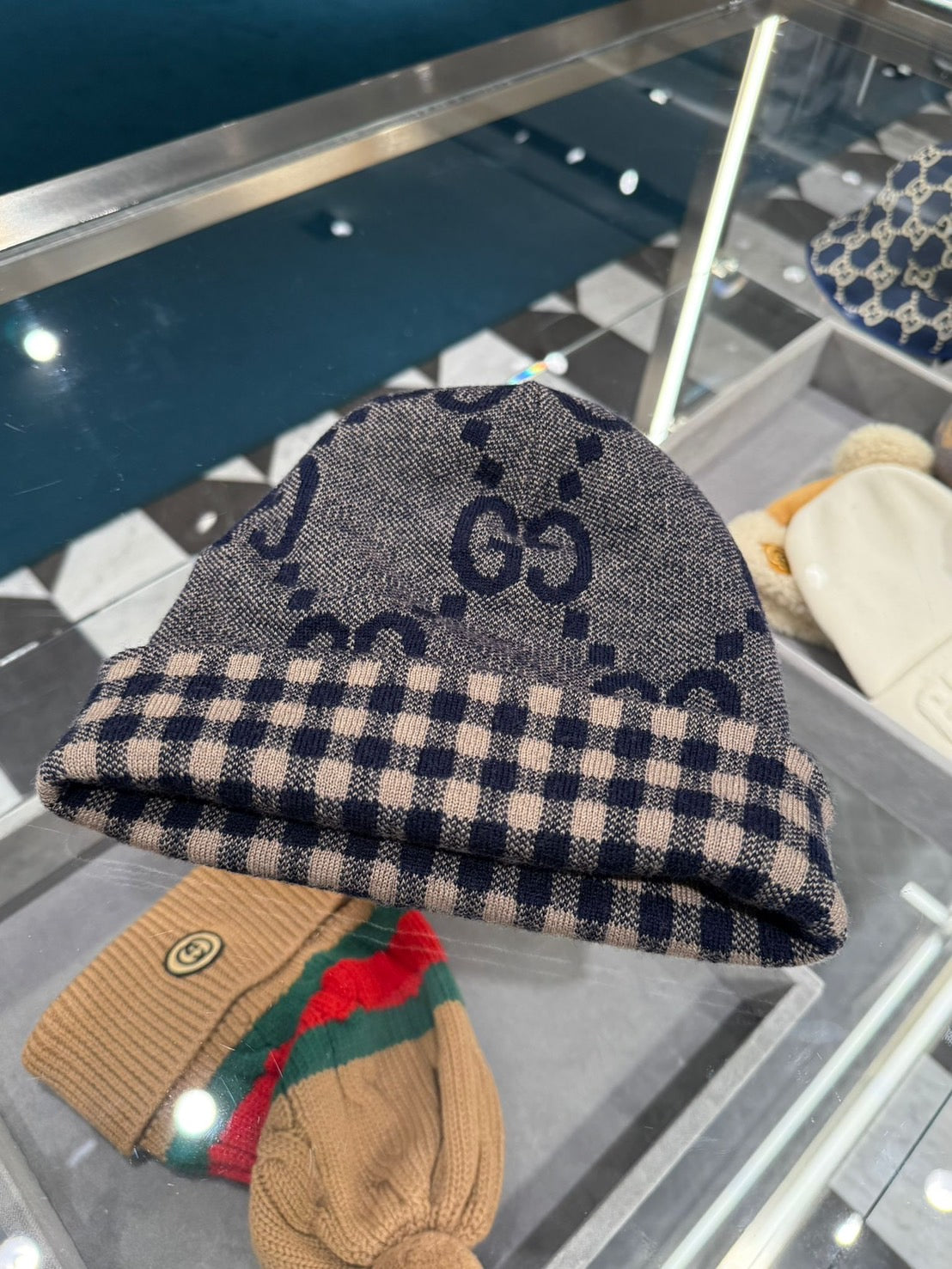 Gucci GG 雙面格紋羊毛毛線帽