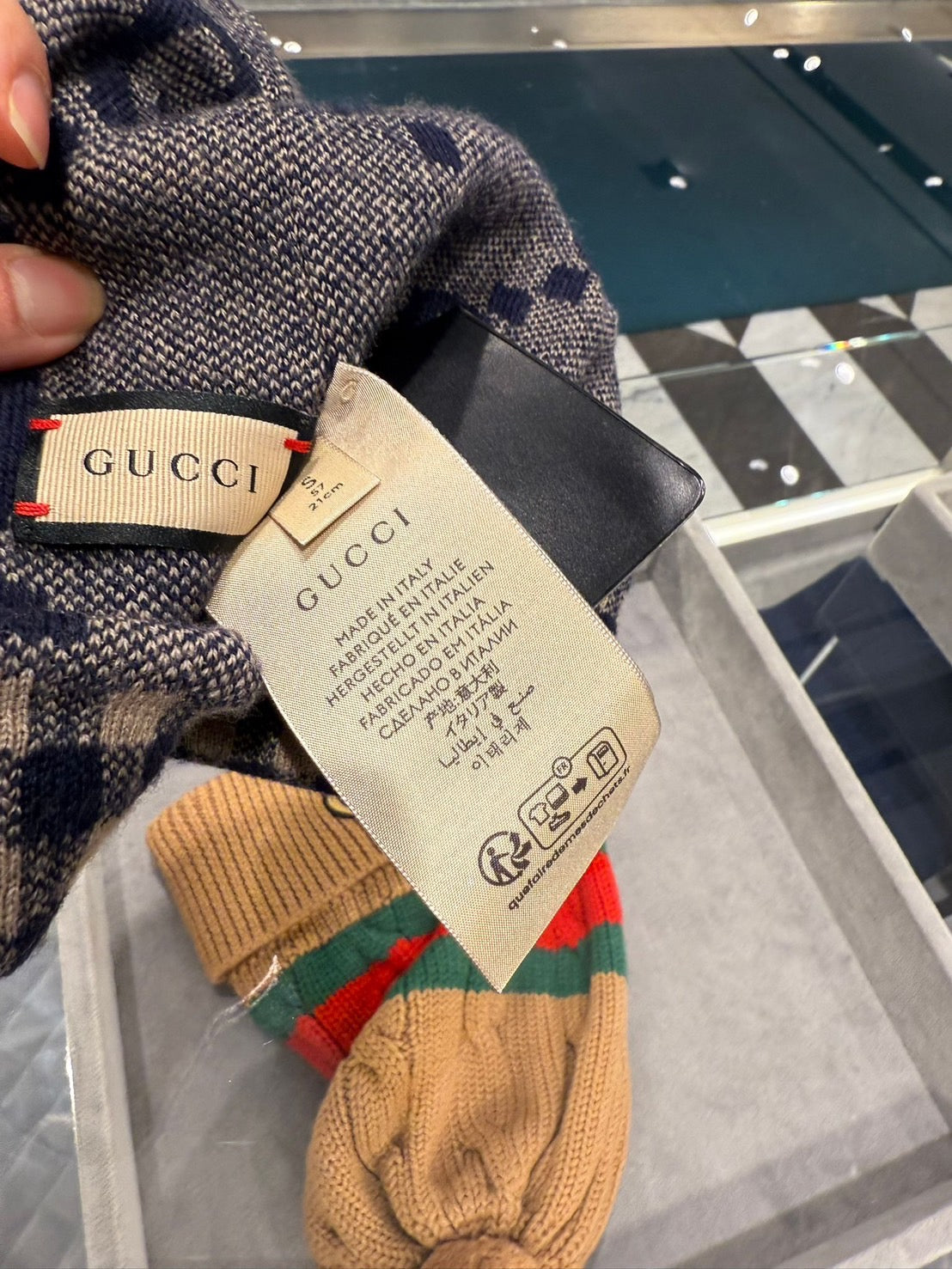 Gucci GG 雙面格紋羊毛毛線帽