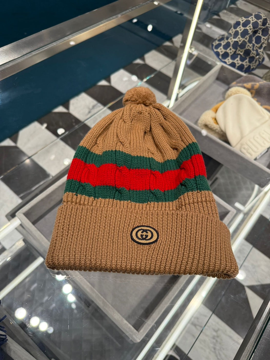 Gucci 織帶條紋羊毛帽
