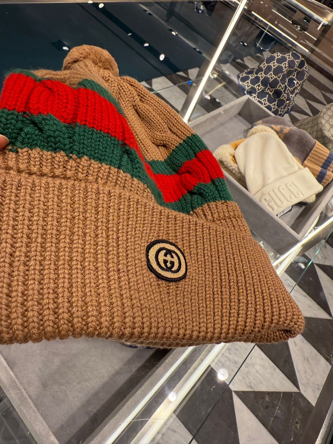 Gucci 織帶條紋羊毛帽