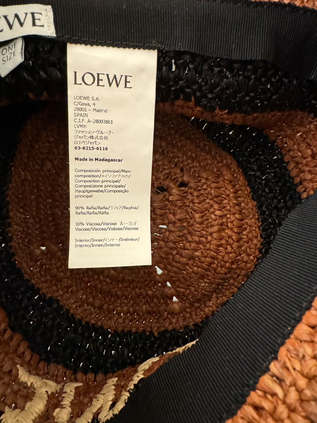 LOEWE 標誌刺繡條紋拉菲草漁夫帽
