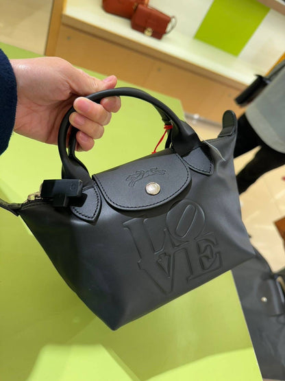 Longchamp x Robert Indiana LOVE迷你牛皮手提包