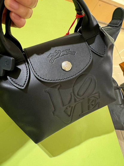 Longchamp x Robert Indiana LOVE迷你牛皮手提包